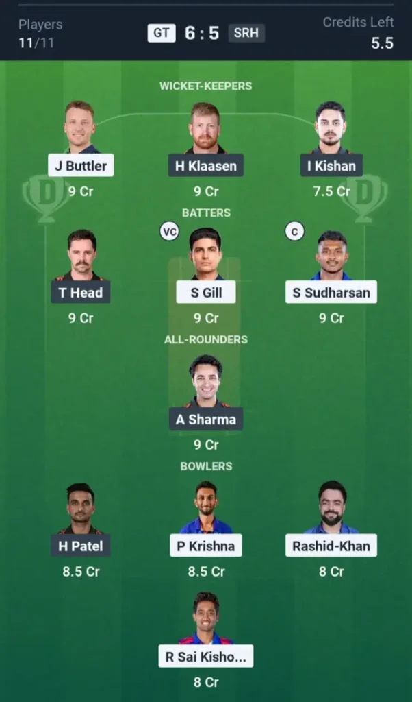 Gujarat Titans vs Sunrisers Hyderabad Grand League Dream11 Prediction