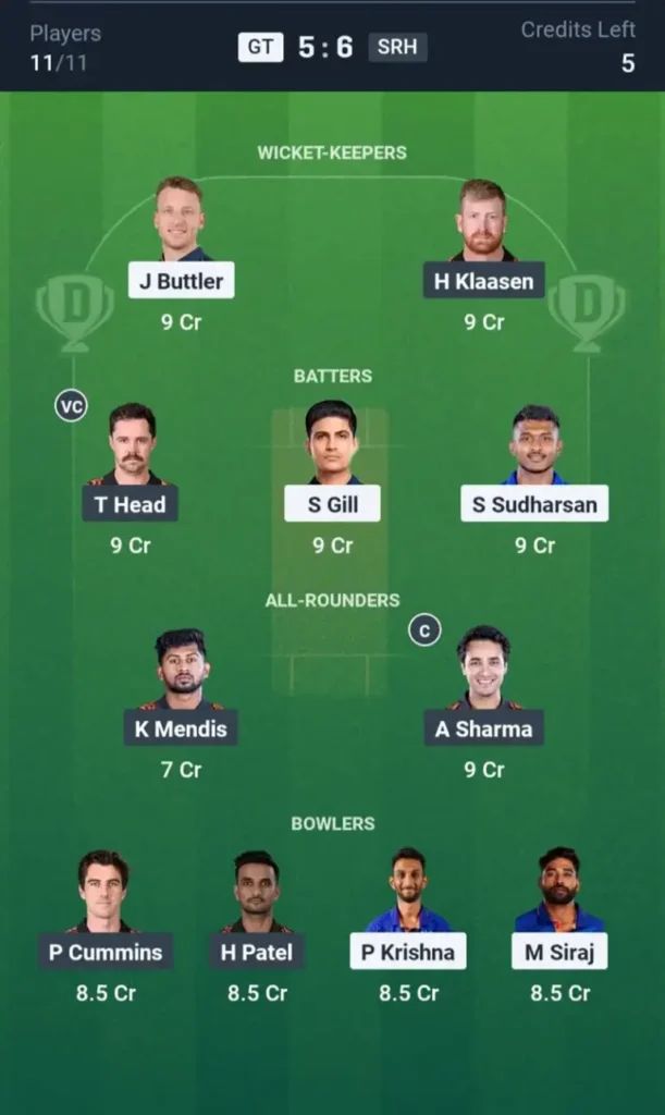 Gujarat Titans vs Sunrisers Hyderabad Small League Dream11 Prediction